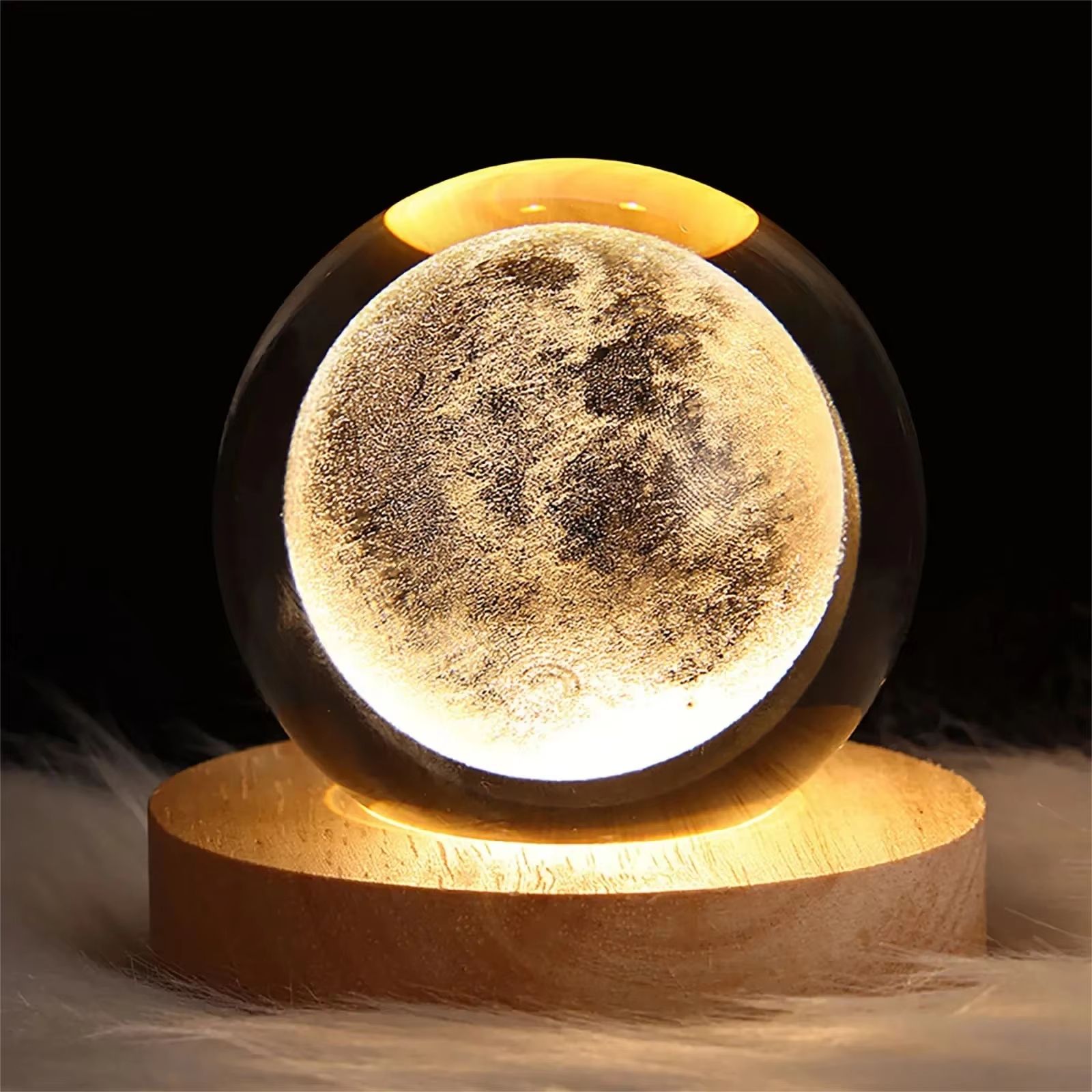 3D Crystal Ball Galaxy Lamp USB Night Light With Planet Projection For Cozy Room Decor moon (large Sphere)