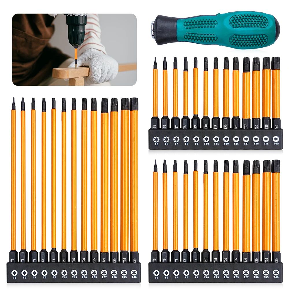 14 Pcs Impact Torx Bit Set T5T40 With Handle & 2.95 3.94 5.91 Inches Star Bits For Automotive, DIY & Heavy Duty Repairs 3.94 In