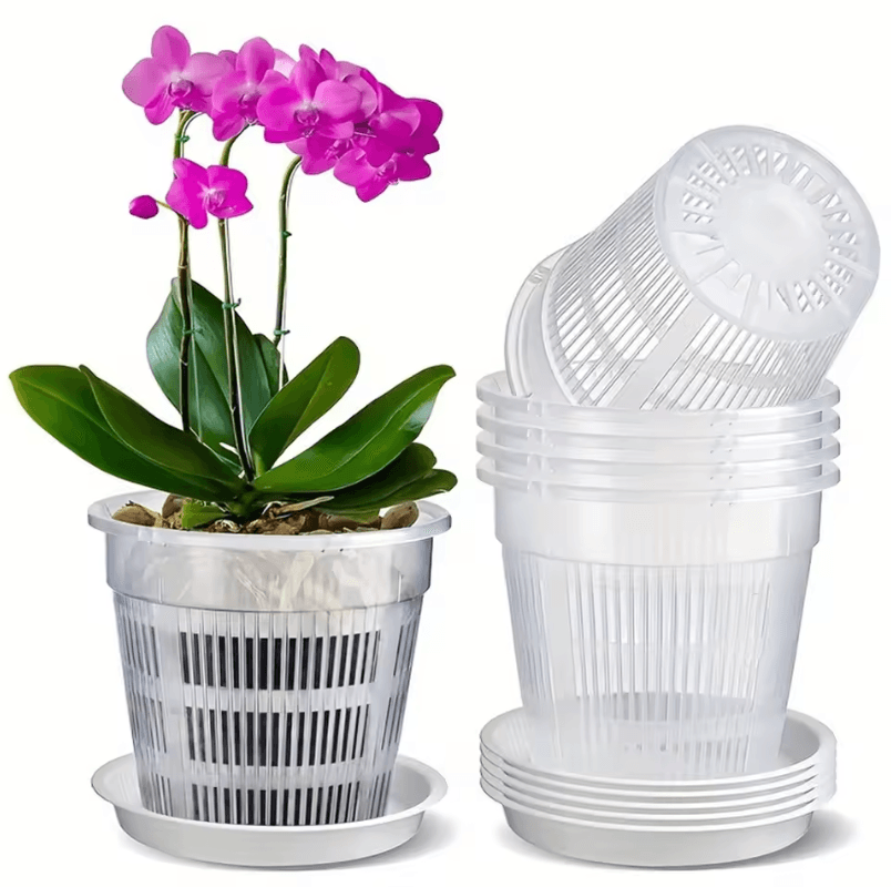 Mesh Flower Pot Root Control Transparent Planter, Breathable Orchid Pot With Drainage Hole 5pcs 4.33 In