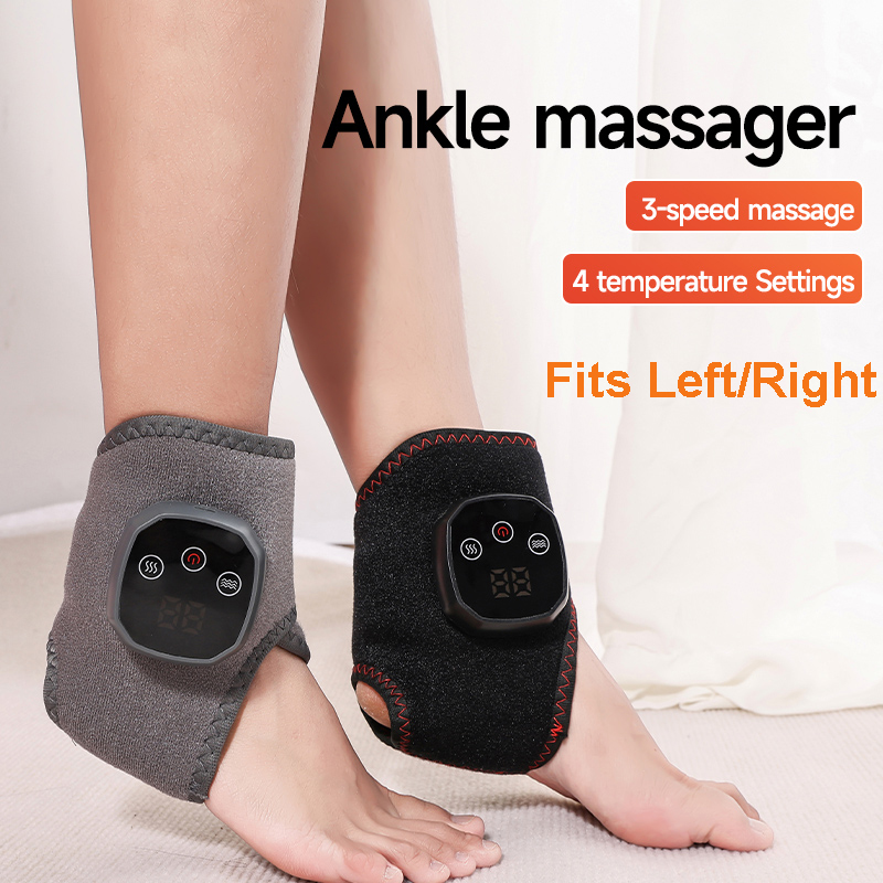 Hot Compress Therapy Ankle Massage, Electric Heat And Vibration Ankle Wrist Massager, Heated Wrap Support Brace gray