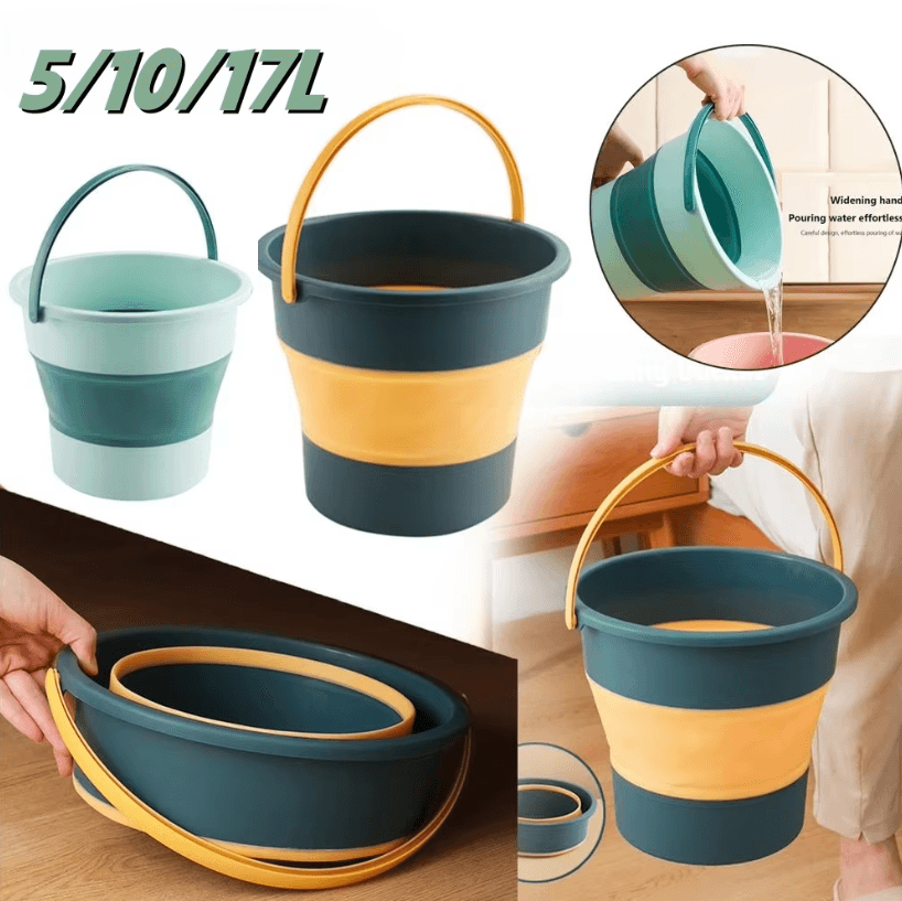 Collapsible Silicone Folding Bucket With Lid 5 10 17L Portable Water Bucket For Camping, Fishing & Car Wash blue 17l
