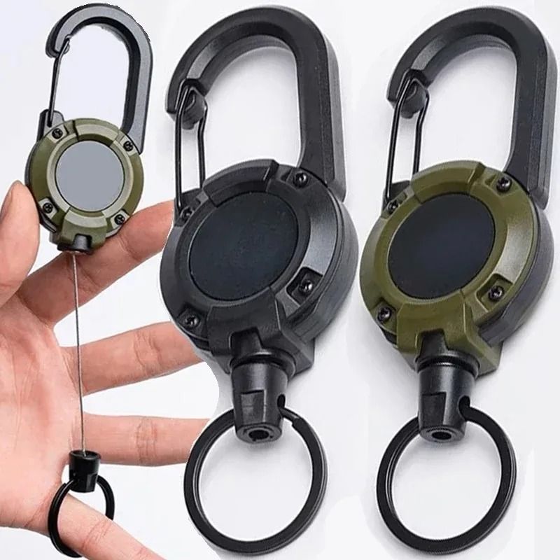 Professional Retractable Heavy Duty Pull Reel Carabiner Industrial Grade Outdoor Keychain Tool black