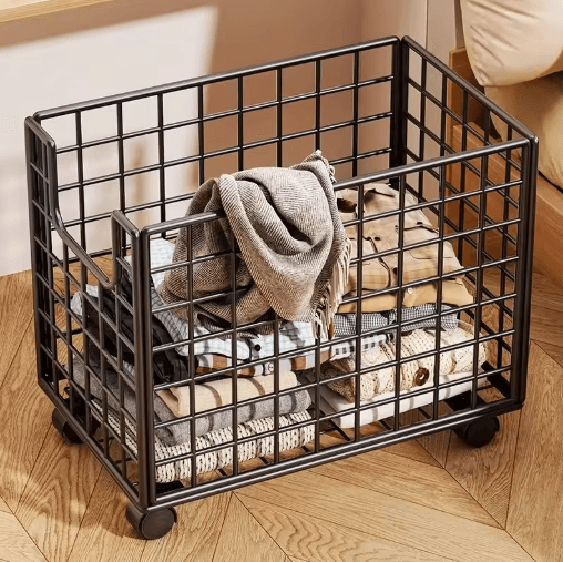 Metal Rolling Storage Basket With Wheels Multi Purpose Home Organizer white
