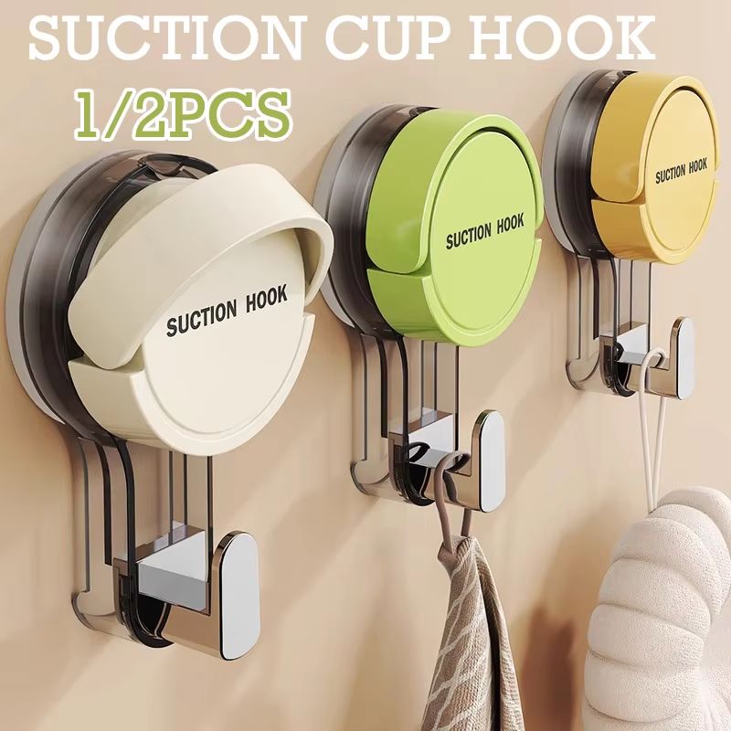 1 2 Piece Suction Cup Wall Hooks Reusable No Punching Hanging Hooks For Home Organizer white 1pc