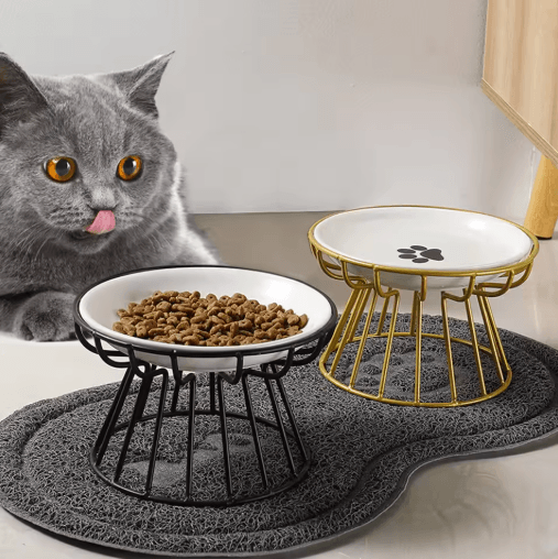 Nordic High Footed Ceramic Pet Bowl Anti Overturning Food And Water Bowl For Cats And Puppies 1pcs Fish Bone Plate