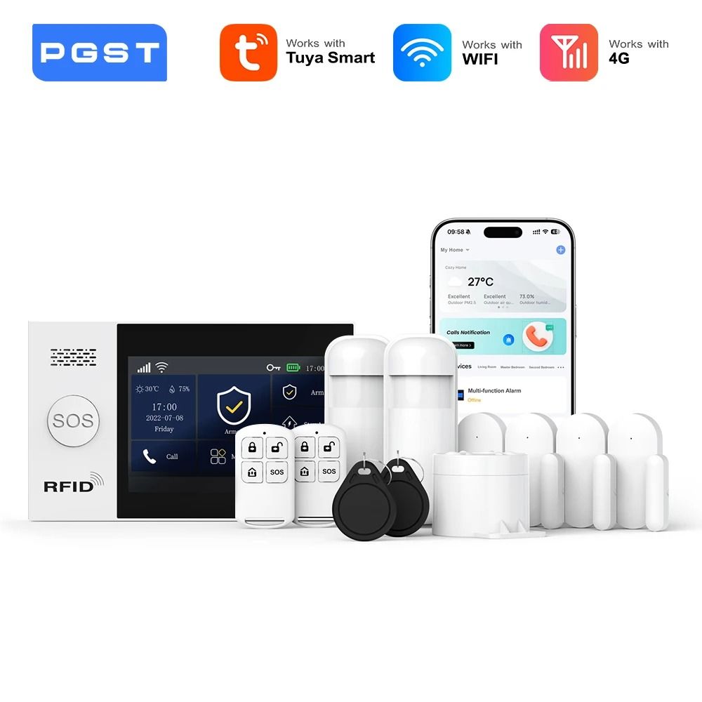 PGST PG 107 4G Wireless Home Security System WiFi Smart Alarm With Touch Screen Control f eu Plug
