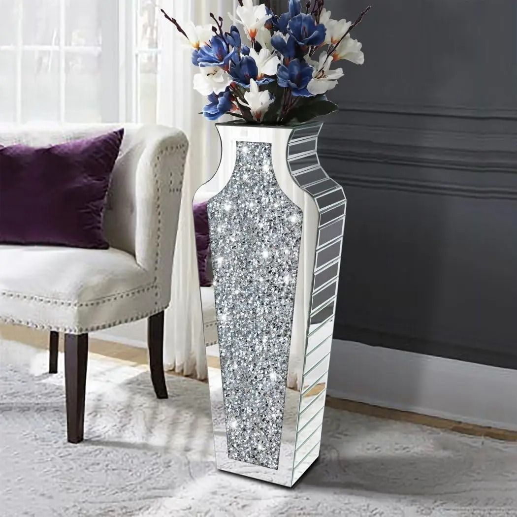 Contemporary Crushed Diamond Mirrored Floor Vase Collection style D Desktop