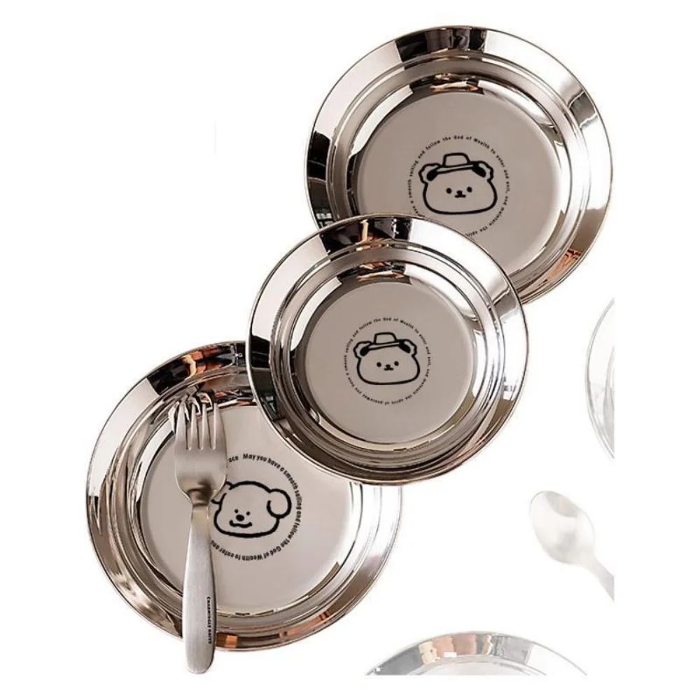 Stainless Steel Mini Round Plates Portion Control, Unbreakable & Dishwasher Safe bear 6.30 Inches