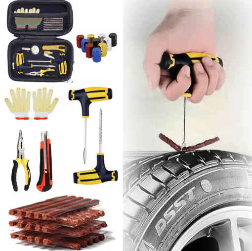Car Tire Repair Kit With Studding Tool & Rubber Strips Glue Free Puncture Plug Set a 2