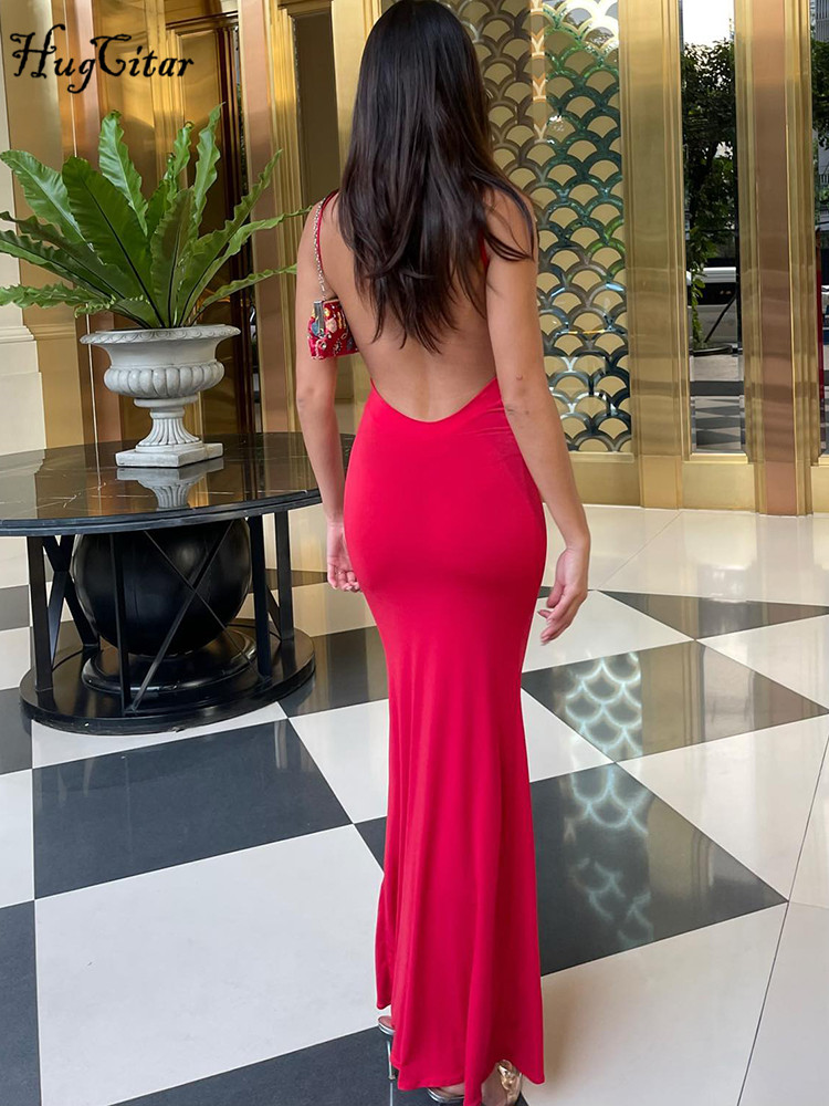 Elegant Sexy Backless Bodycon Maxi Dress For Women Spring Birthday Party Casual Solid Sleeveless brown xs