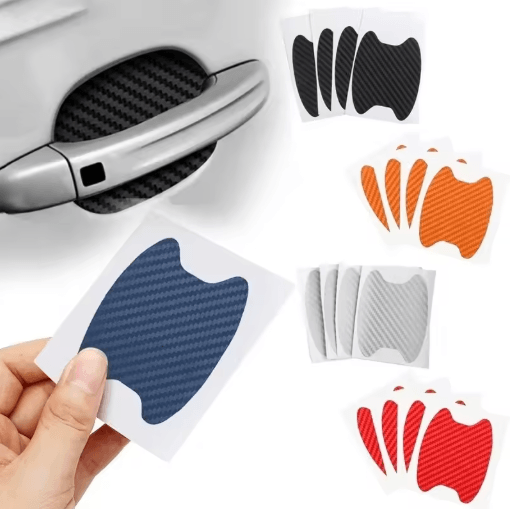 Carbon Fiber Car Door Handle Stickers Scratch Resistant Protective Cover Film (4PCS Set) 4pc Silver