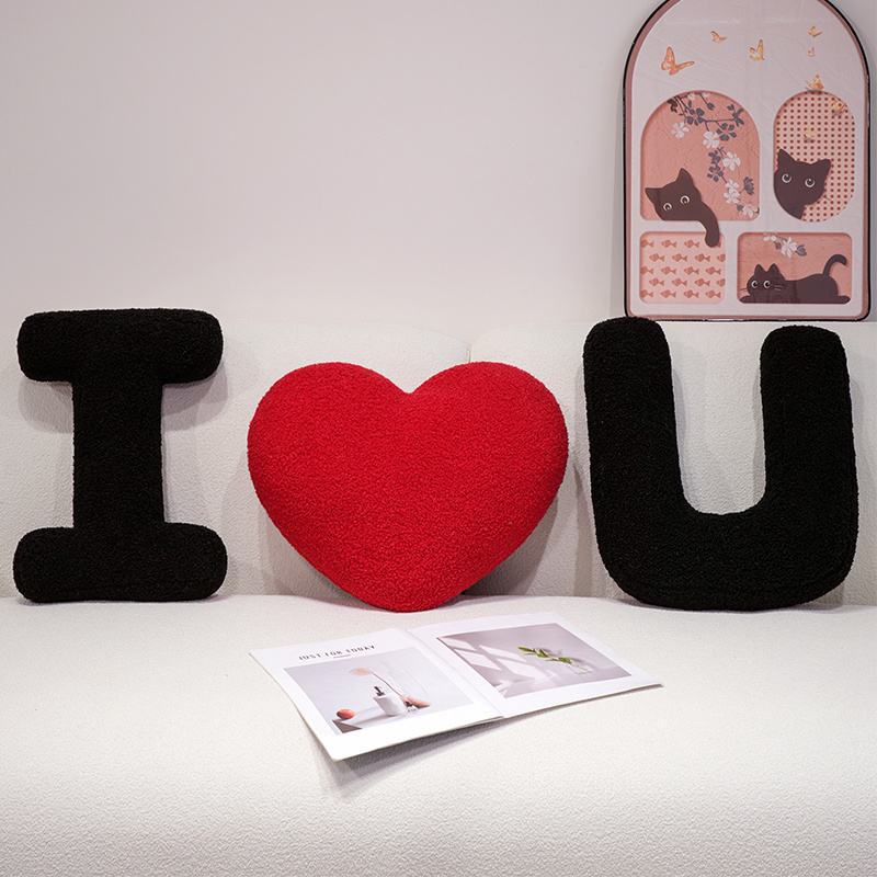 I Love U Soft Seat Cushion, Black English Letters Plush Pillow For Back Support, Sofa Chair Plushie Decoration a