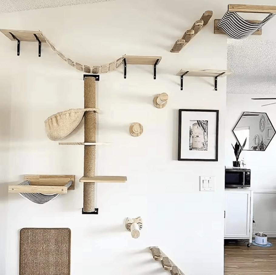 Wall Mounted Cat Climbing Frame With Ladder Hammock And Sisal Scratching Post For Indoor Cats e pedal