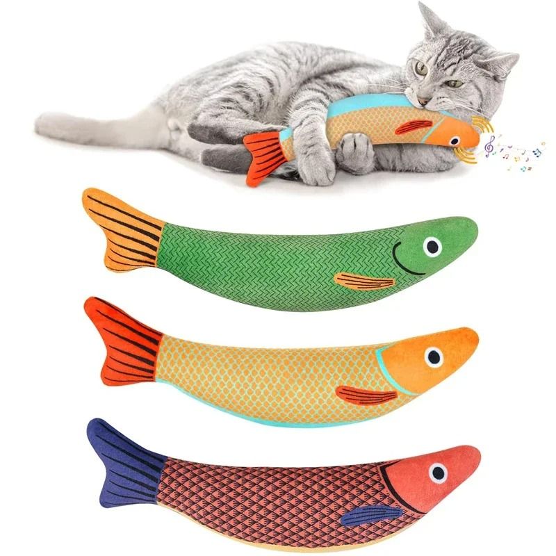 3D Simulation Catnip Interactive Plush Fish Toy tiger Print Carving