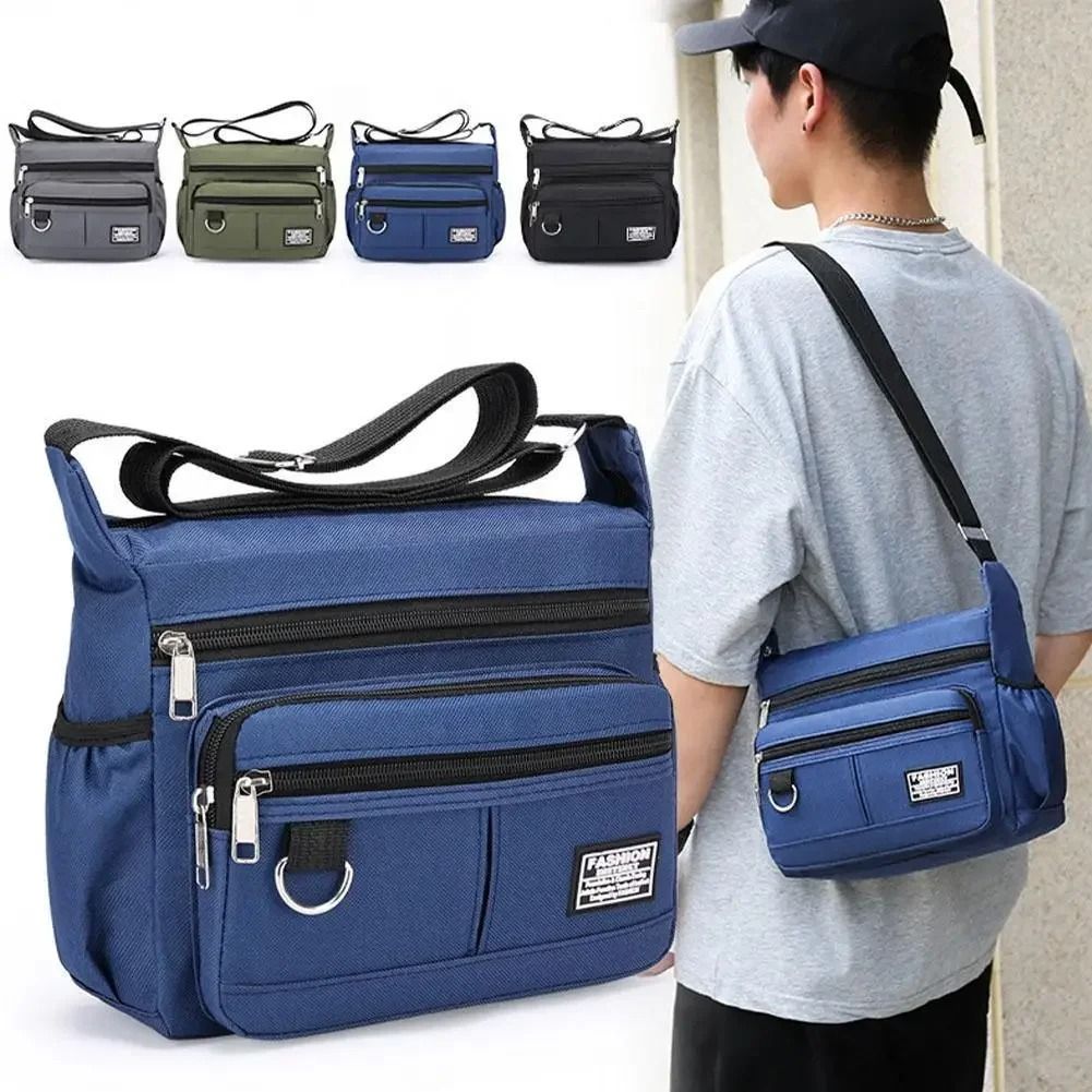 Multi Functional Men's Crossbody Bag Large Capacity Wear Resistant Oxford Shoulder Bag blue