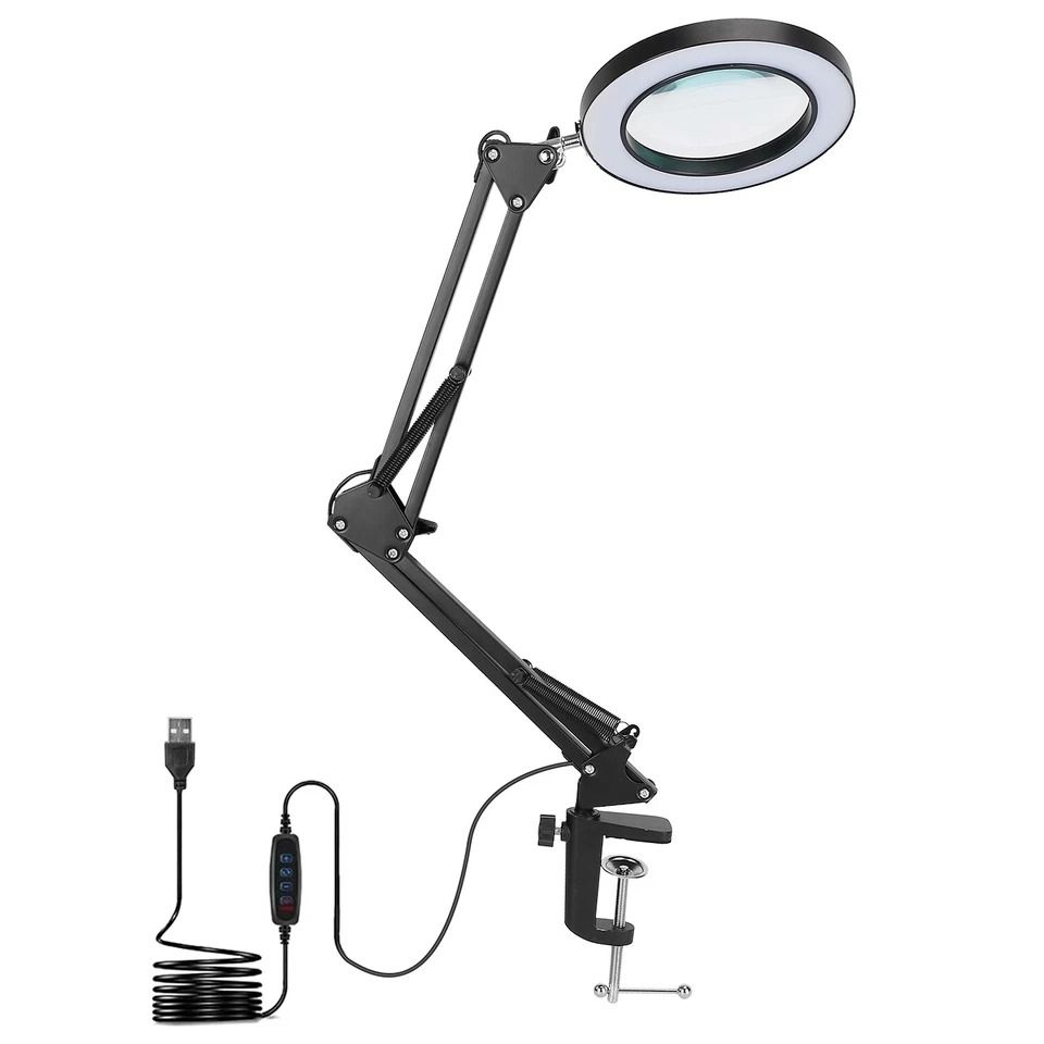Magnifying Glass Desk Lamp With Clamp, LED Light, Adjustable Brightness, Light Modes, Stand For Reading Magnifying Glass Desk Lamp With Clamp, LED Light, Adjustable Brightness, Light Modes, Stand For Reading