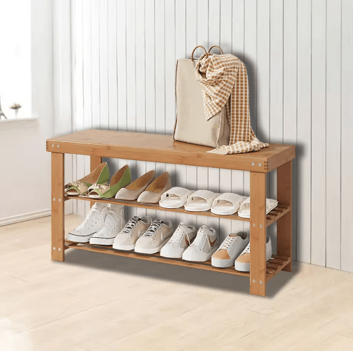 Bamboo Shoe Rack Bench 3 Tier Storage Bench For Hallway Bathroom And Living Room medium