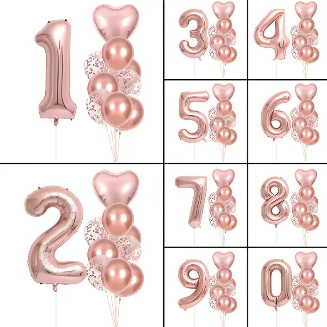 Rose Golden Number & Heart Balloons For Wedding And Birthday Celebration 6