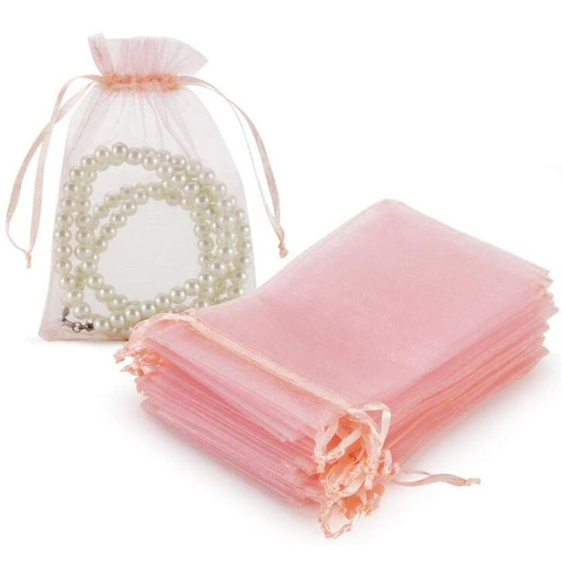 Pink Organza Drawstring Jewelry Small Bag For Earring Favor, Wedding Packaging Pouch Organizer For Businesses red 5x7cm