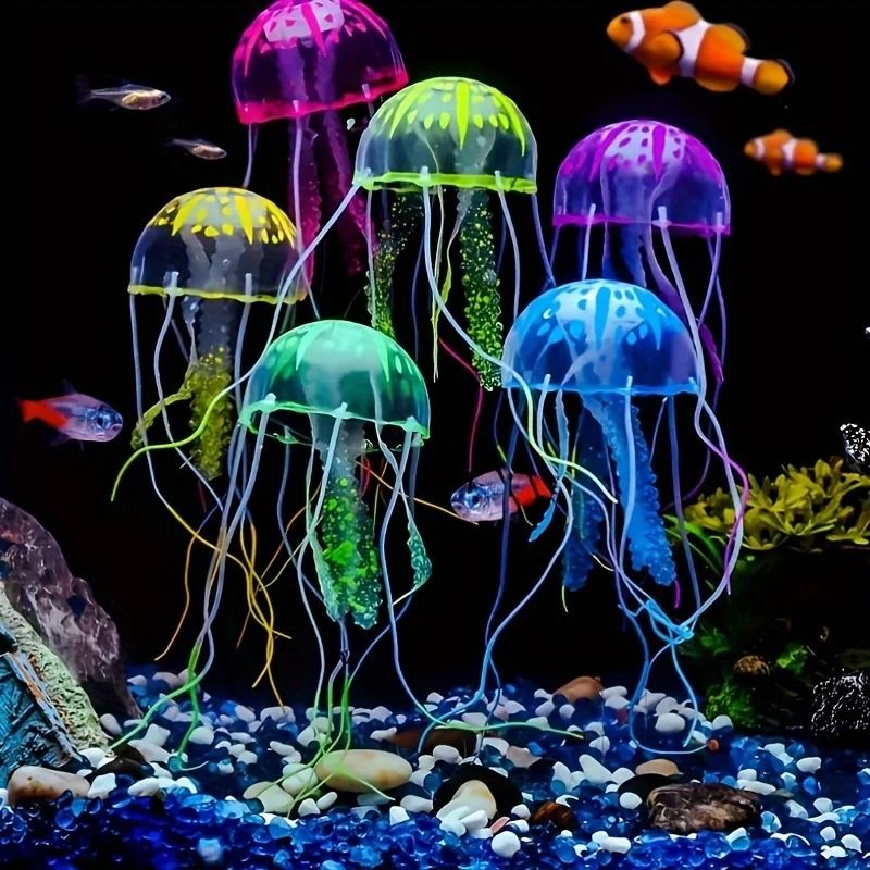 3 5pcs Luminous Silicone Jellyfish Lifelike Fish Tank Decor Artificial Glow Aquarium Decoration 6 Pcs
