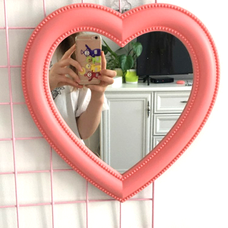 Girl Heart Mirror Decorative Cosmetic Mirror For Home And Dormitory Wall Decor pink