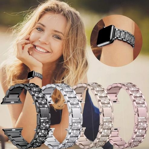 Bling Crystal Strap For Apple IWatch, Stainless Steel Watch Band Case, Compatible With Apple Watch Ultra Series rose Gold for Apple Watch 38 40mm