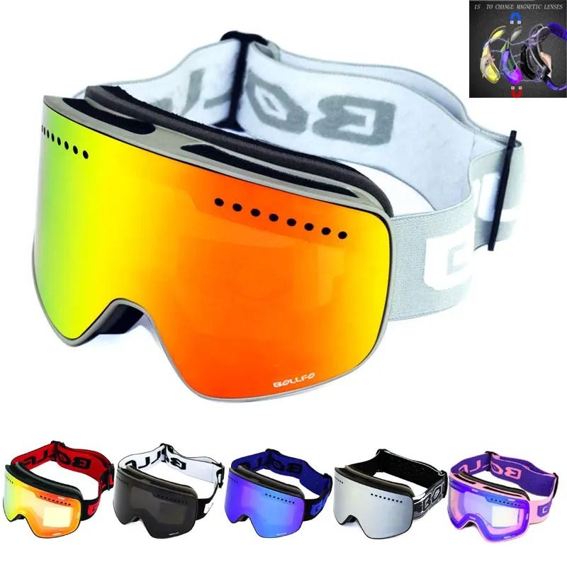 Magnetic Double Layer Polarized Ski Goggles With UV400 Protection blue Red2 Lens