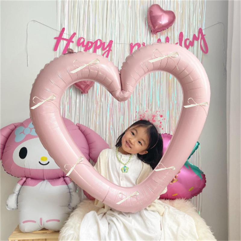Helium Balloon With Bowknot, Love Heart Aluminium Film Balloon pink