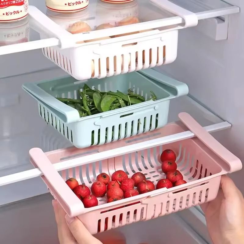 Adjustable Stretchable Refrigerator Storage Basket For Organizing Food And Drinks pink 2pcs