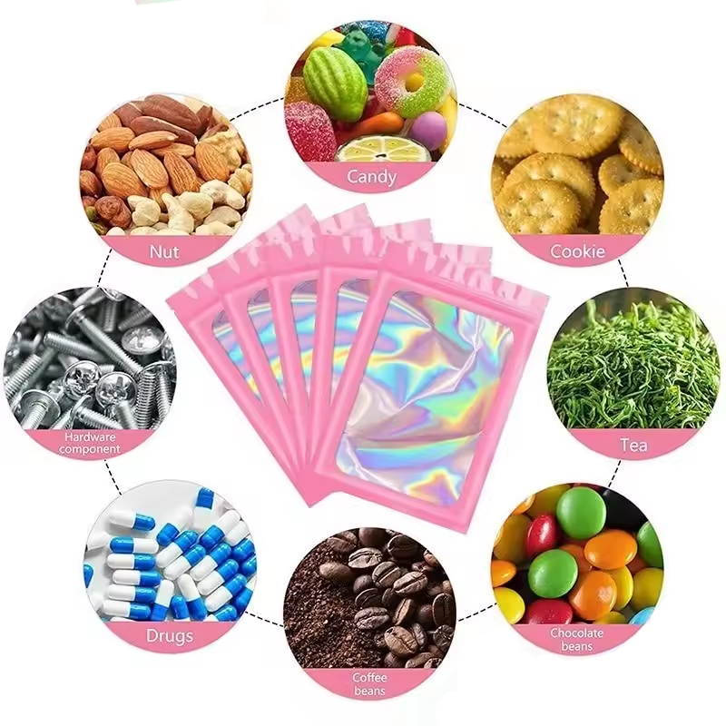 Holographic Ziplock Bags, Plastic Laser Iridescent Zip Bag For Jewelry, Manicure, Eyelash Display, Earring, Ring Storage blue 9x16cm