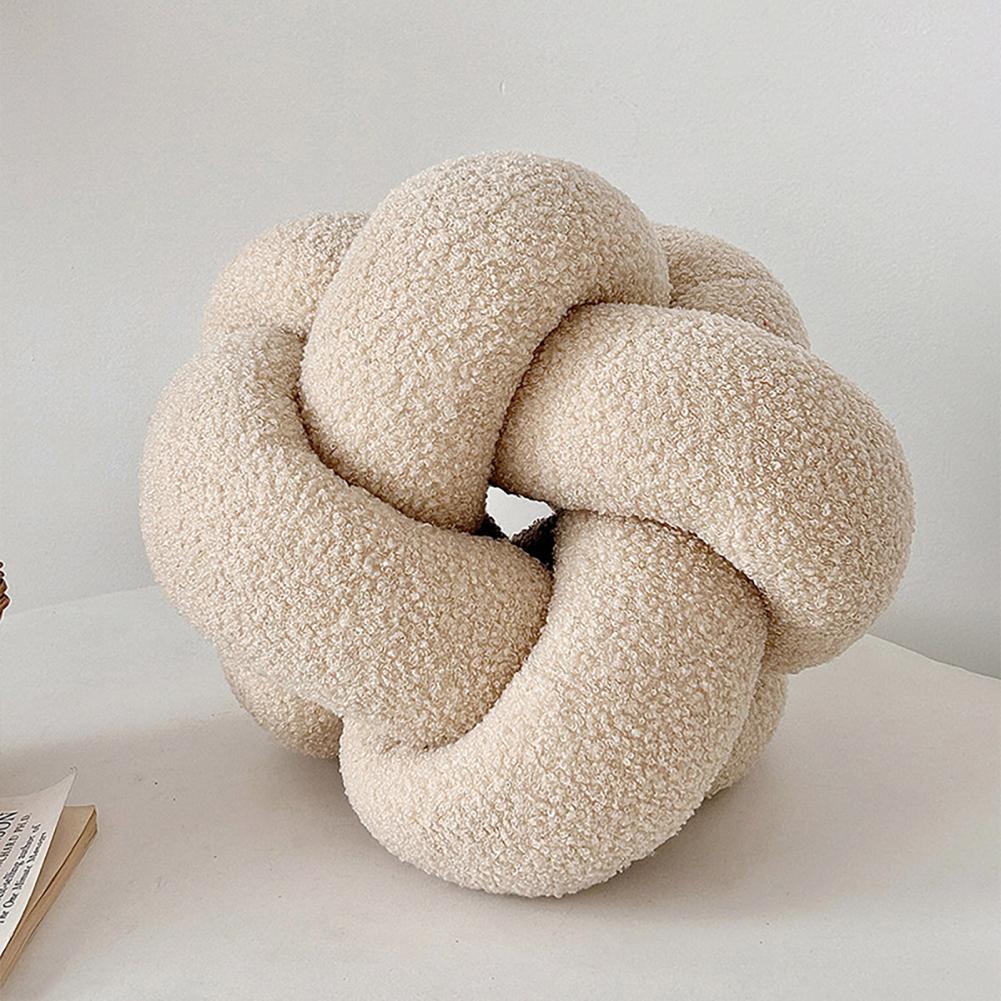 Braided Knot Round Ball Pillow, Soft Elastic Hand Knitted Decorative Pillow For Couch beige