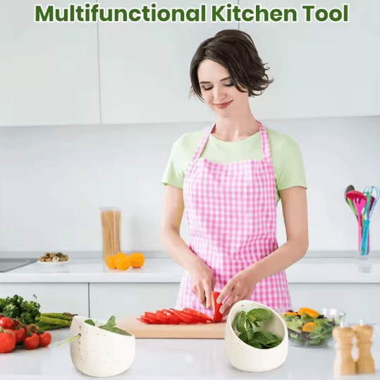 Pottery Herb Stripper Bowl Vegetable Leaf Remover For Easy Kitchen Prep blue