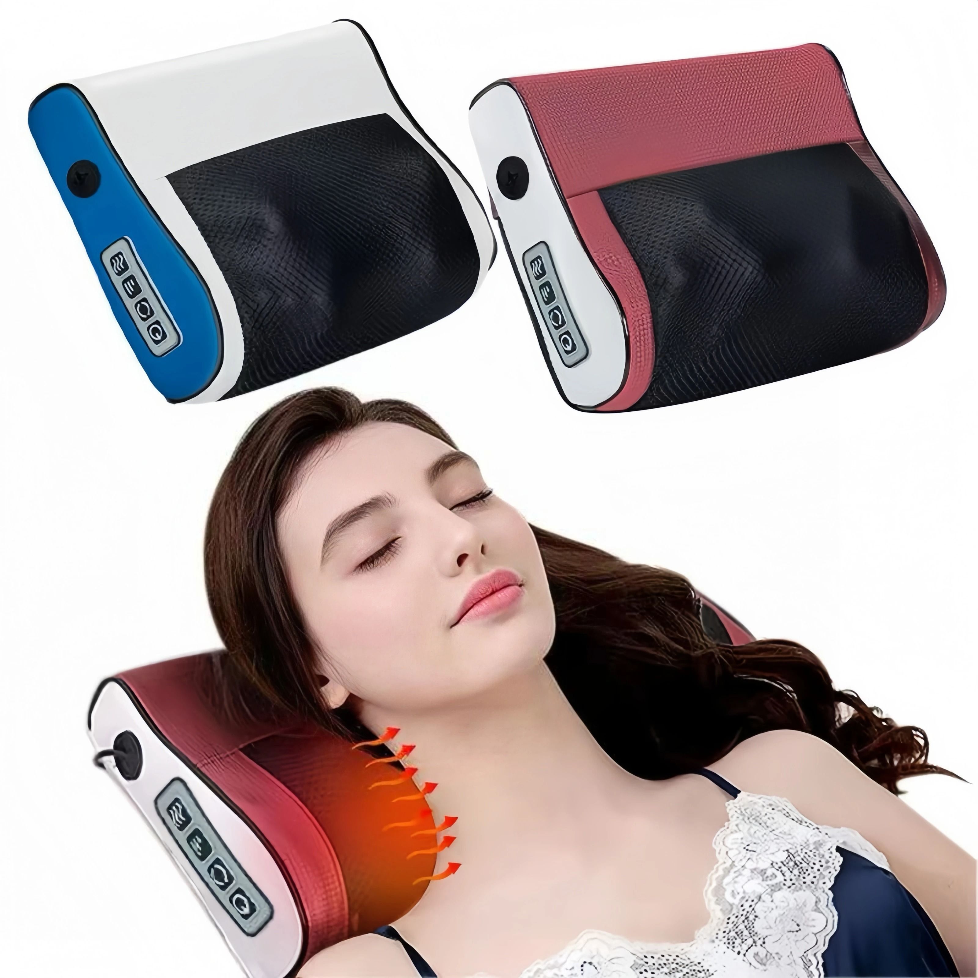 Multi Functional Neck And Shoulder Massager Ergonomic Kneading & Heat Relief Tool red