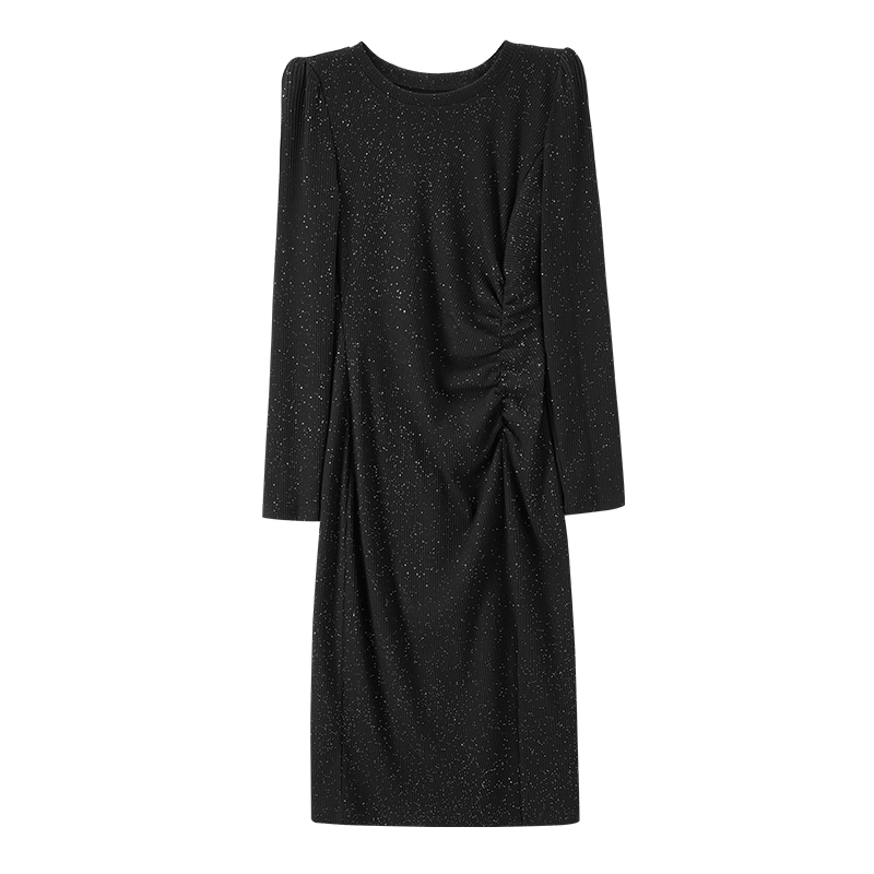 Black Sequin Bodycon Dress For Women, Autumn Elegant Lady Sexy Split Knitted Birthday Dress, Luxury Evening Wear black s