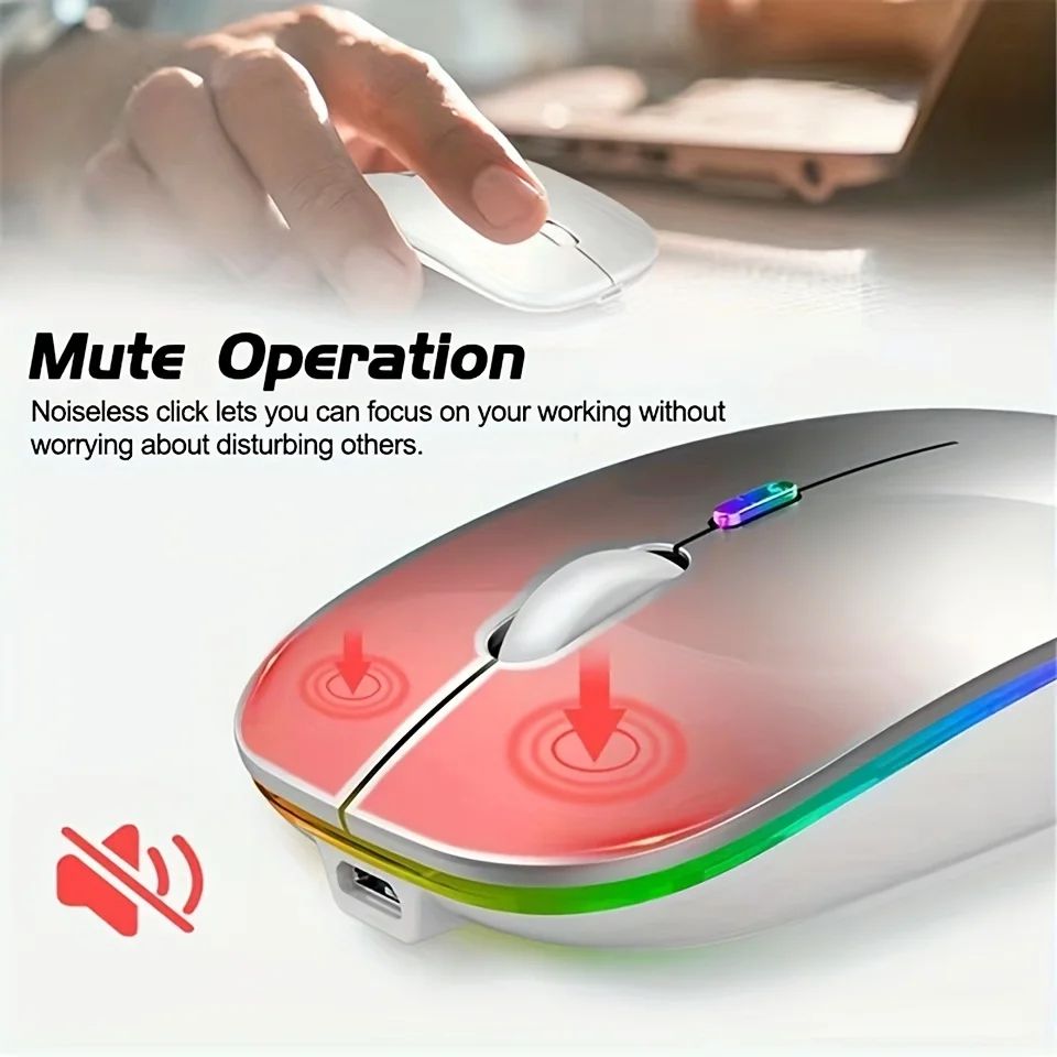 Dual Mode Bluetooth Wireless Mouse Rechargeable Silent LED Ergonomic Mouse For Laptop And PC black