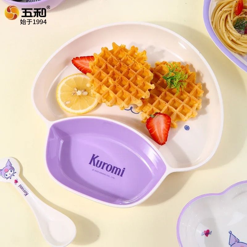 Sanrio Kuromi Cartoon Divided Plate Set Cute Kids' Anti Fall Tableware krm w3068 Plate