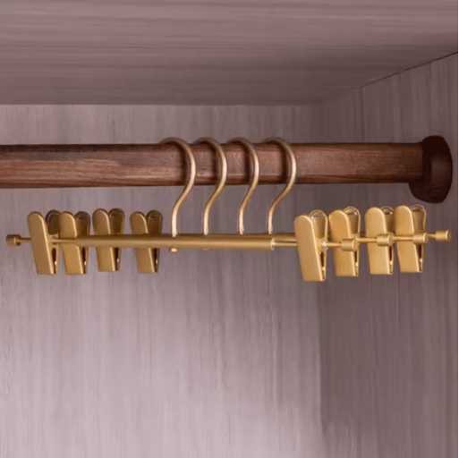 Aluminum Alloy Pants Hanger With Clips Non Slip Stretchable Trouser And Skirt Organizer light Gold