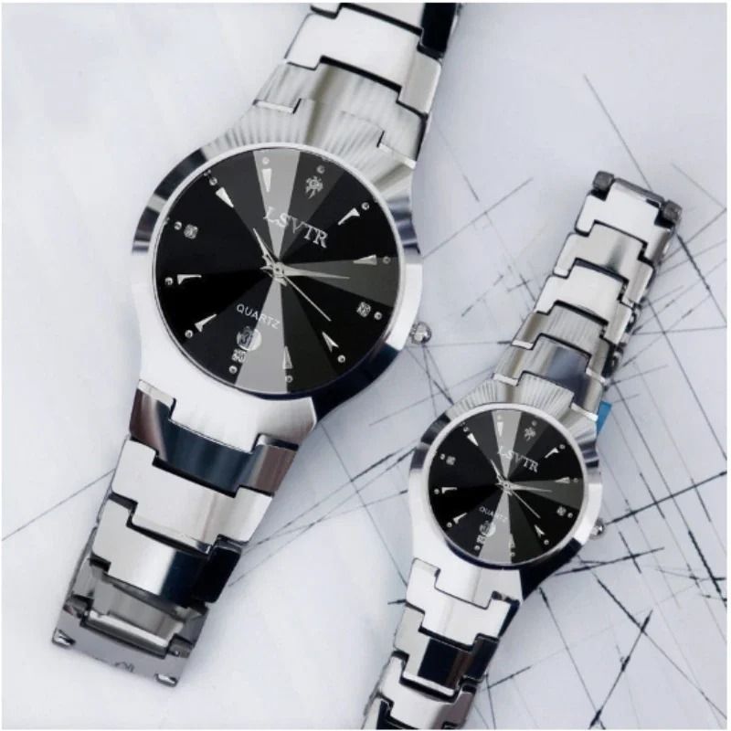Tungsten Steel Quartz Watch With Calendar Unisex Couple Watch male
