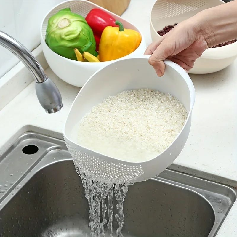 Rice Washing Strainer Bowl With Handles Small Hole Rice Strainer & Kitchen Drain Basket green