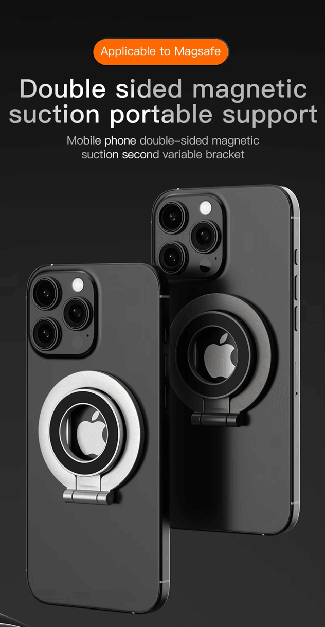 Double Sided MagSafe Phone Holder 360 Rotating Magnetic Stand With Finger Grip black