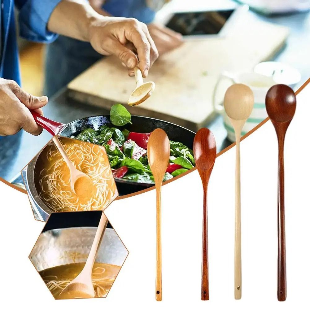 Natural Long Handle Wooden Spoon Durable Wooden Cooking Spoon For Soup Stirring And Serving e 1 Piece
