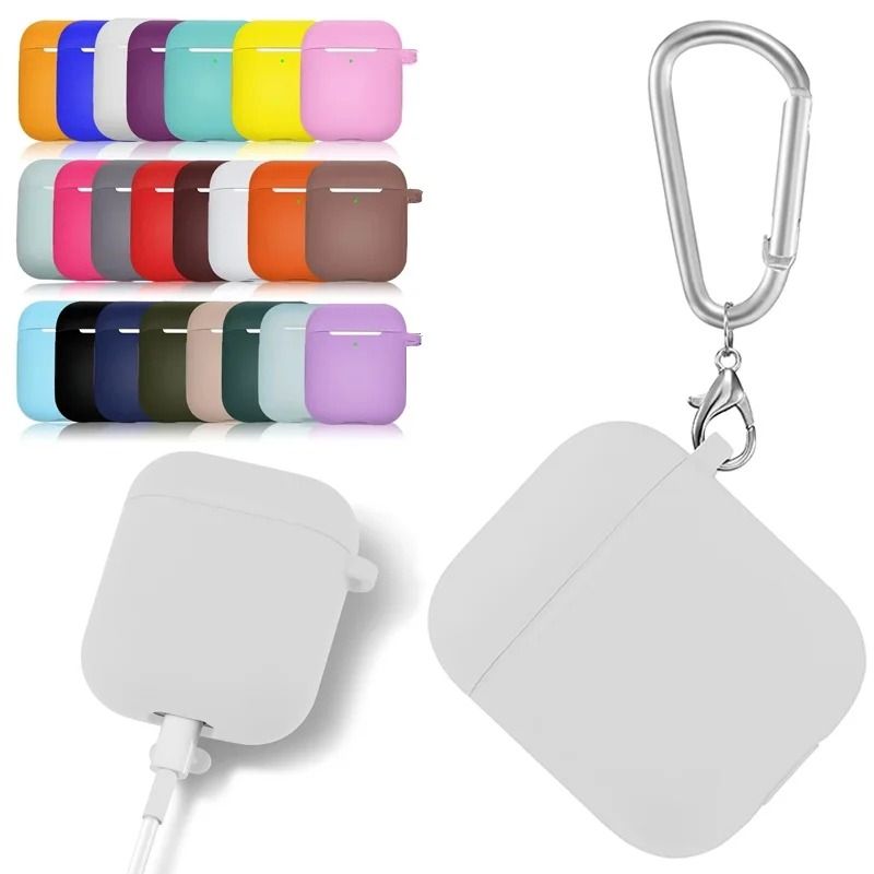 Soft Silicone Earphone Case For Apple AirPods 1st And 2nd Gen With Protective Keychain Cover purple