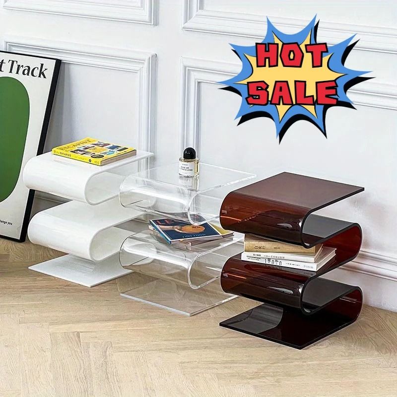 Nordic Transparent Acrylic Bookshelf Side Table Magazine Rack brown