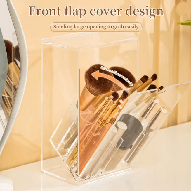 Clear Makeup Brush Holder With Lid Large Capacity Vanity Organizer Clear Makeup Brush Holder With Lid Large Capacity Vanity Organizer