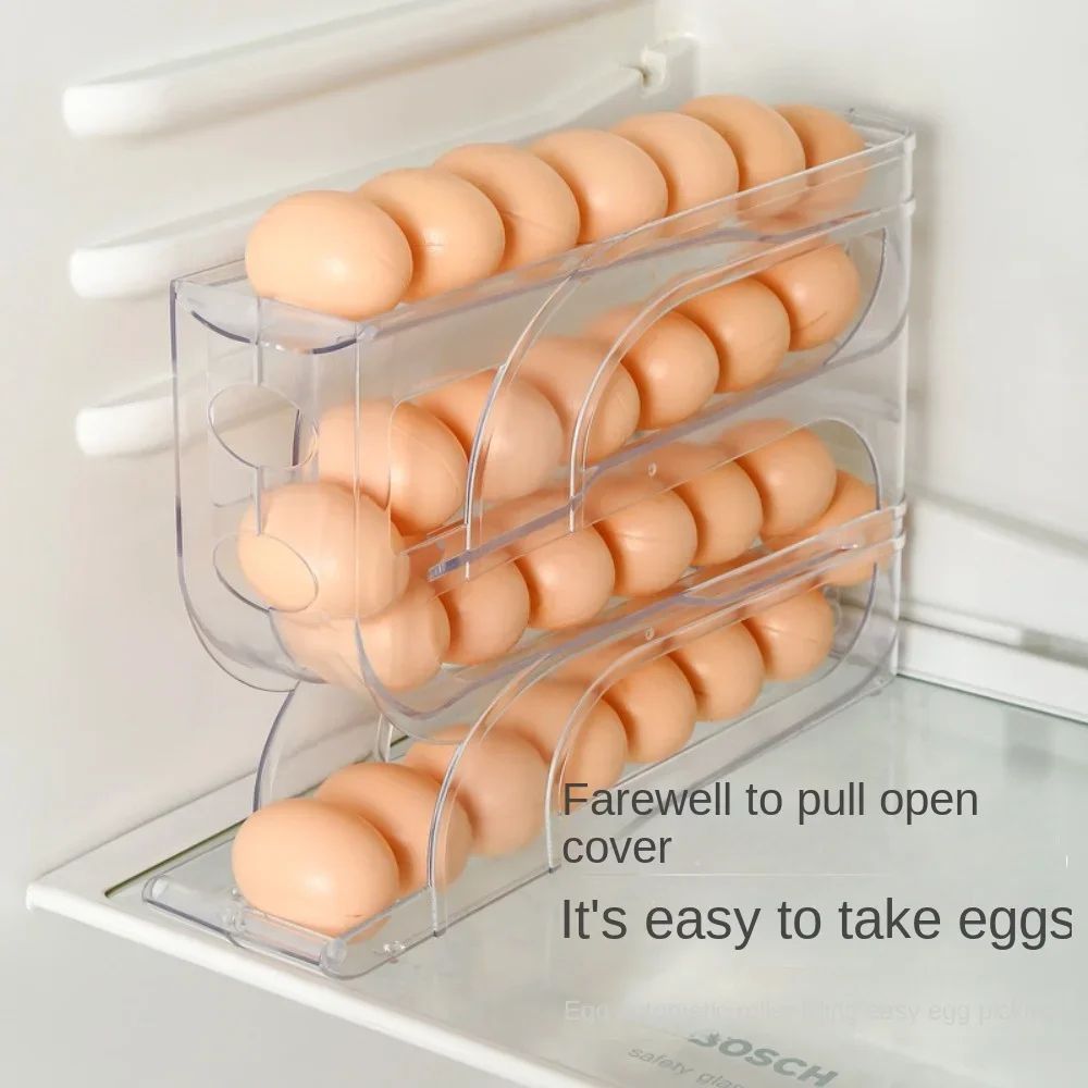 FreshFlow Automatic Egg Roller Storage Box Large Capacity 4 Tier Refrigerator Egg Organizer transparent 4 layer
