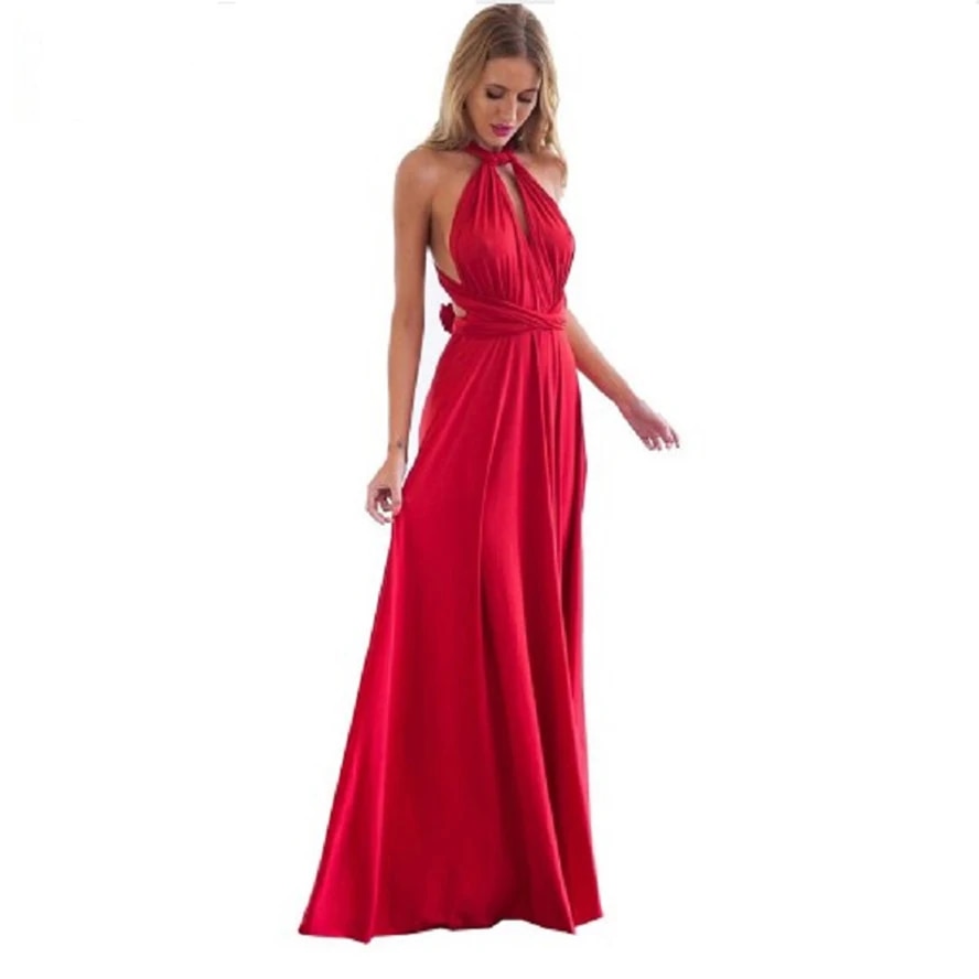 Sexy Women Multiway Wrap Convertible Boho Maxi Dress, Red Bandage Long Dress For Party Bridesmaids, Infinity Robe Longue light Blue l