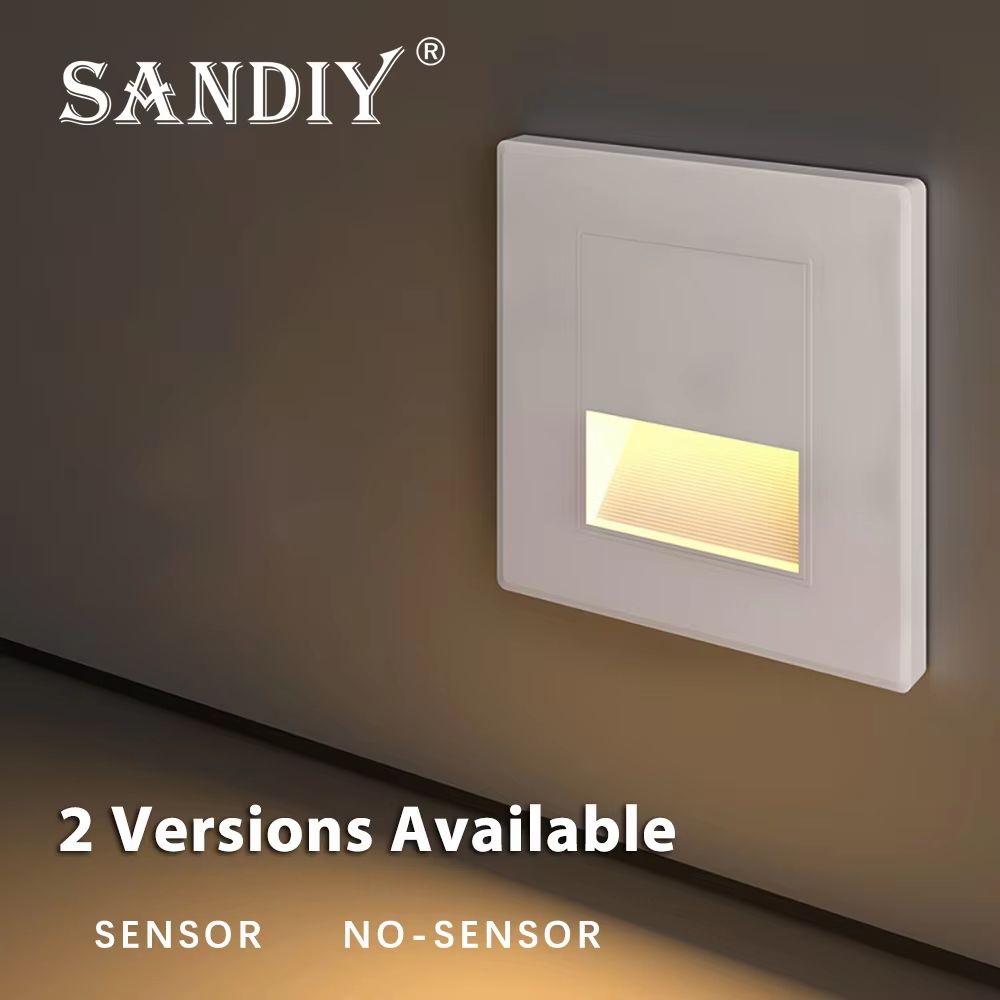 Smart Motion Sensor LED Recessed Stair & Wall Night Light 110V 220V switch Ctrl Gray 2w 4000k
