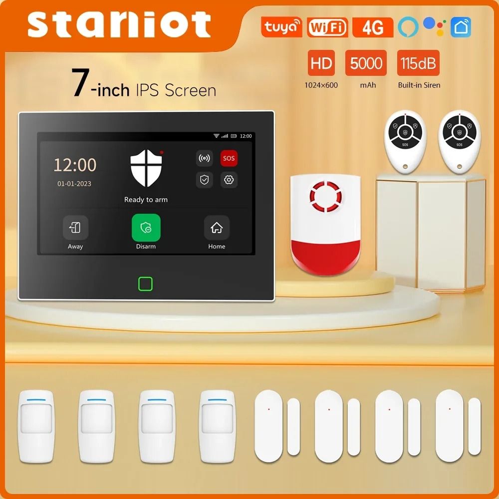 Staniot 7 Inch Wireless Home Security System 4G WiFi Tuya Smart Alarm With Loud Siren b au Plug