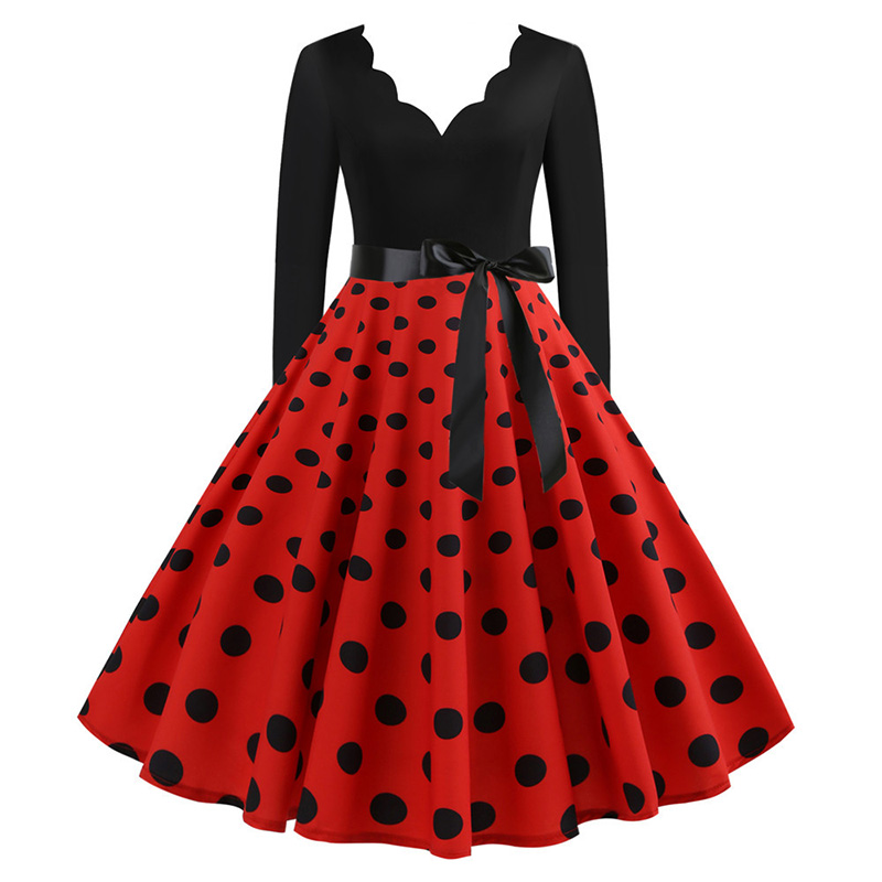 Black Vestidos Sleeve Polka Dot Dress Spring Autumn, Elegant New Year Party Dresses white xxl