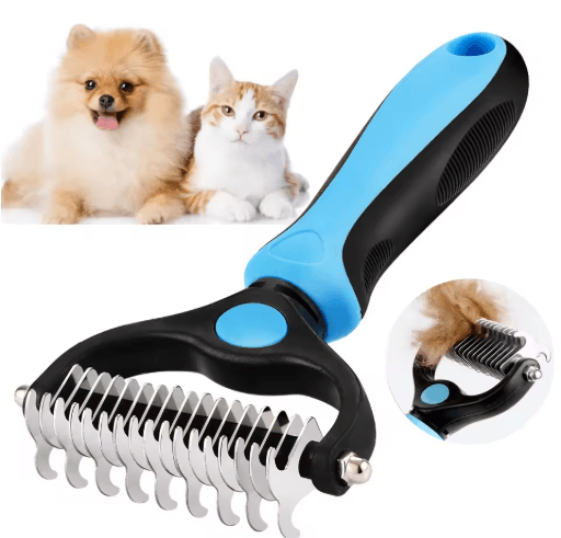 Professional Pet Deshedding Brush Fur Knot Cutter & Grooming Comb For Dogs & Cats green S